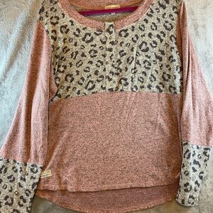 Simply Southern Leopard Print Pink Long Sleeve Top Size XL
